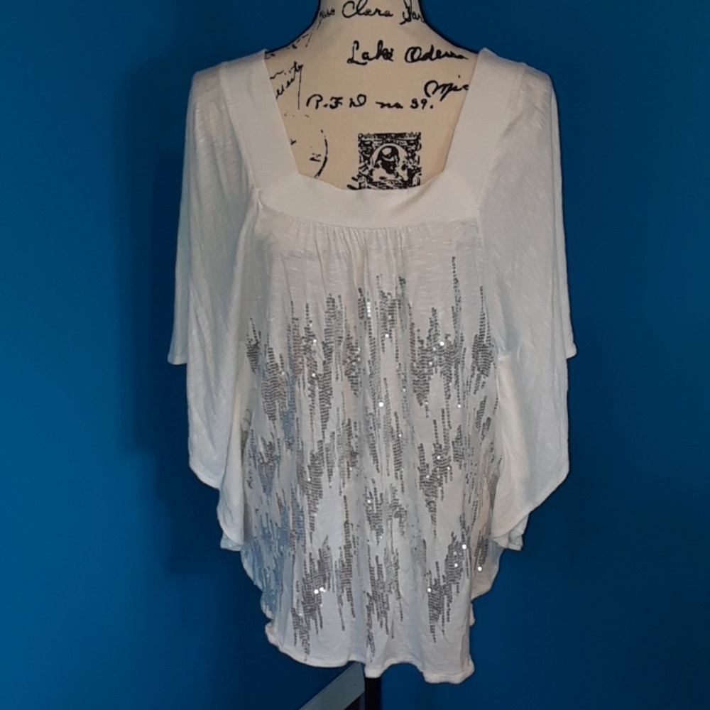 INC International Concepts White Sequin Dolman Top